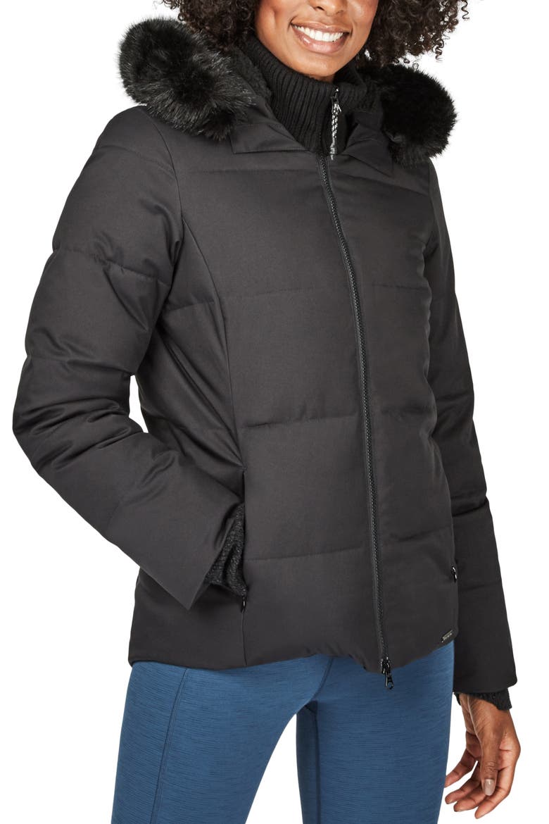 North Pole Quilted Primaloft® Hooded Jacket with Faux Fur Trim, Main, color, BLACK