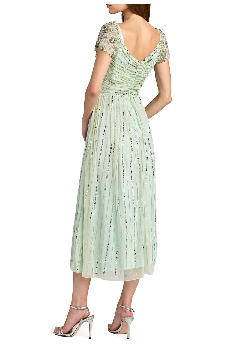 Mac Duggal Beaded Sequin V Neck Cap Sleeve Midi Dress, Alternate, color, Sage