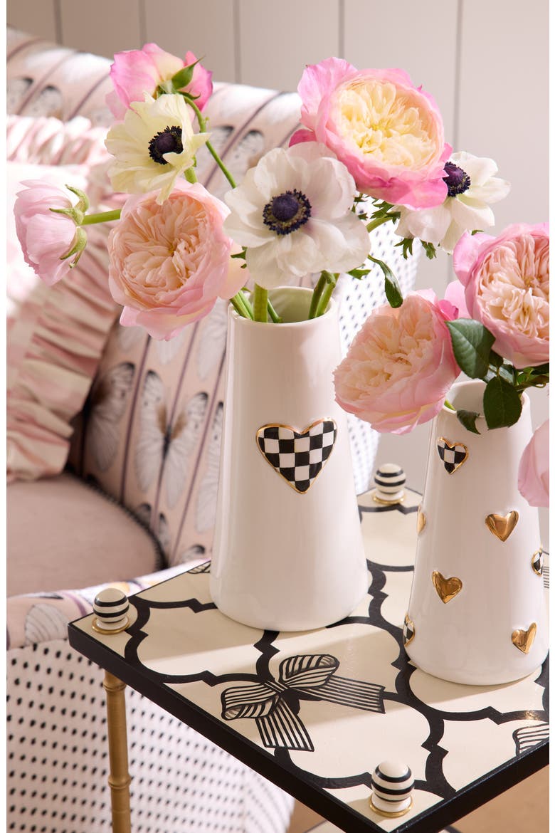 Courtly Check® Heart Vase, Alternate, color, BLACK/ WHITE