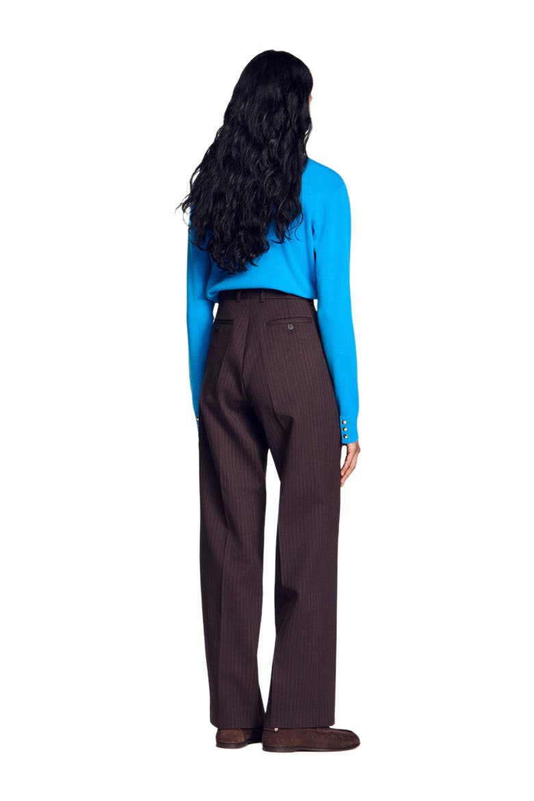Striped straight-leg trousers, Alternate, color, Marron / bleu