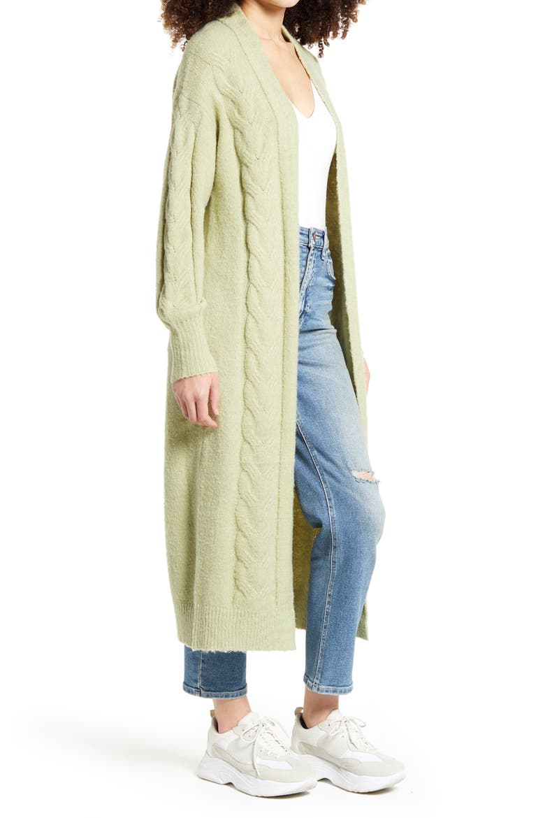 Cozy Cable Knit Longline Cardigan, Alternate, color, GREEN LOWLAND