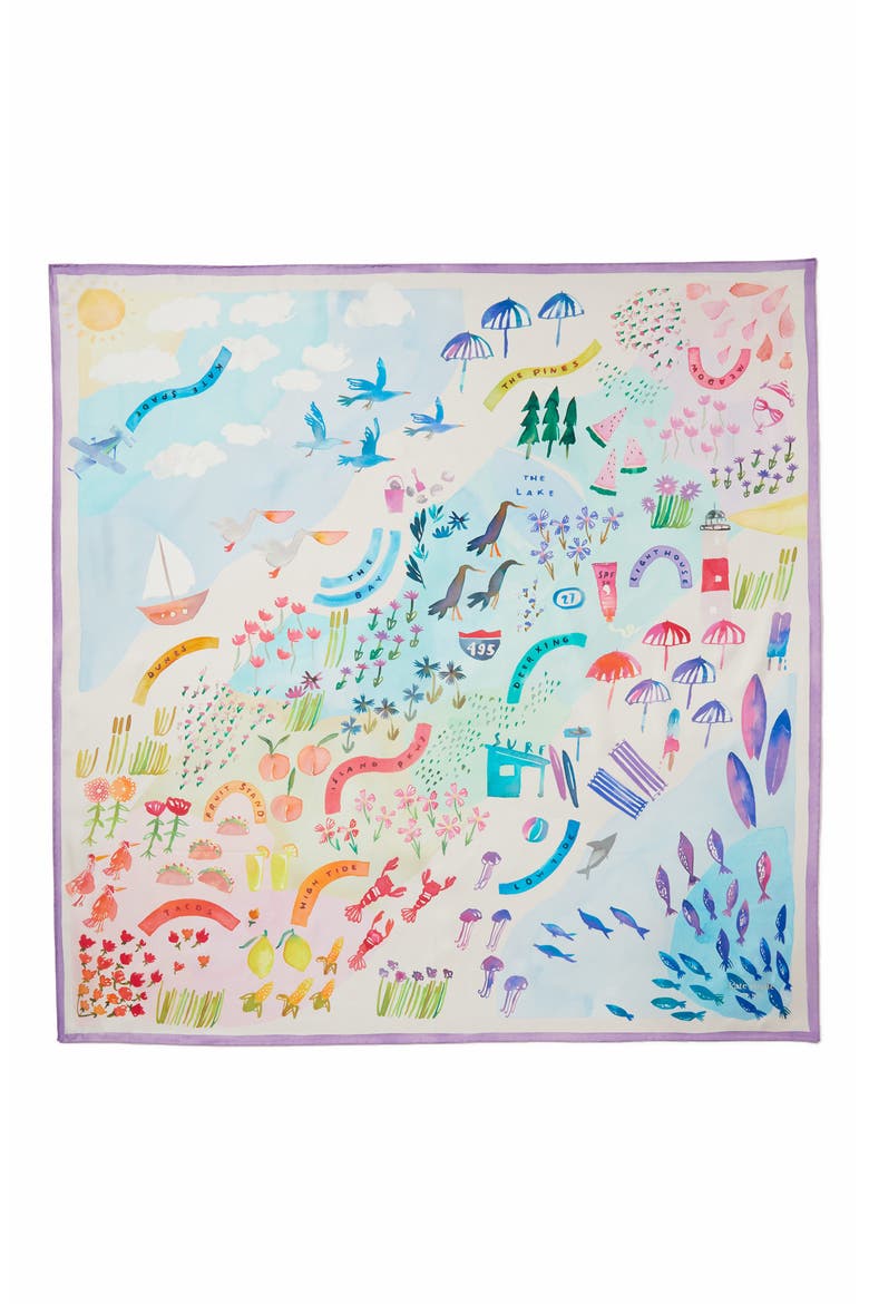 beach roadtrip silk square scarf, Main, color, PALE DOGWOOD