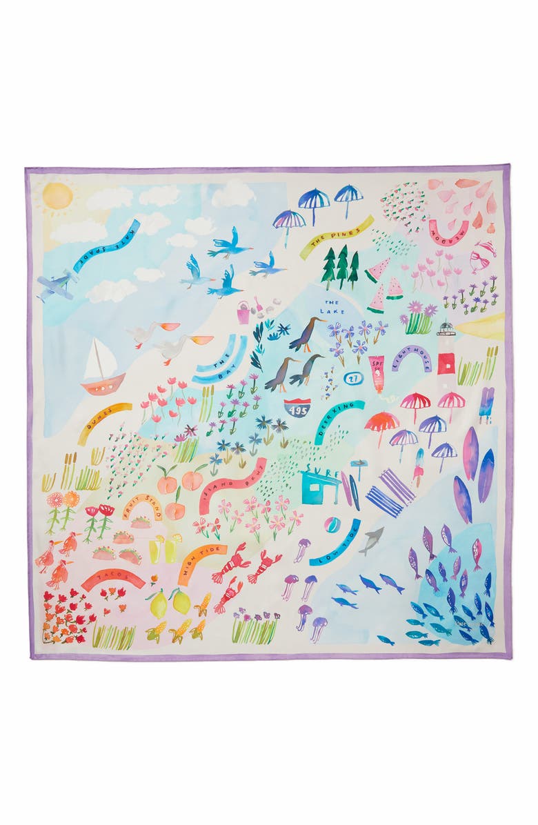 Kate Spade New York beach roadtrip silk square scarf, Main, color,