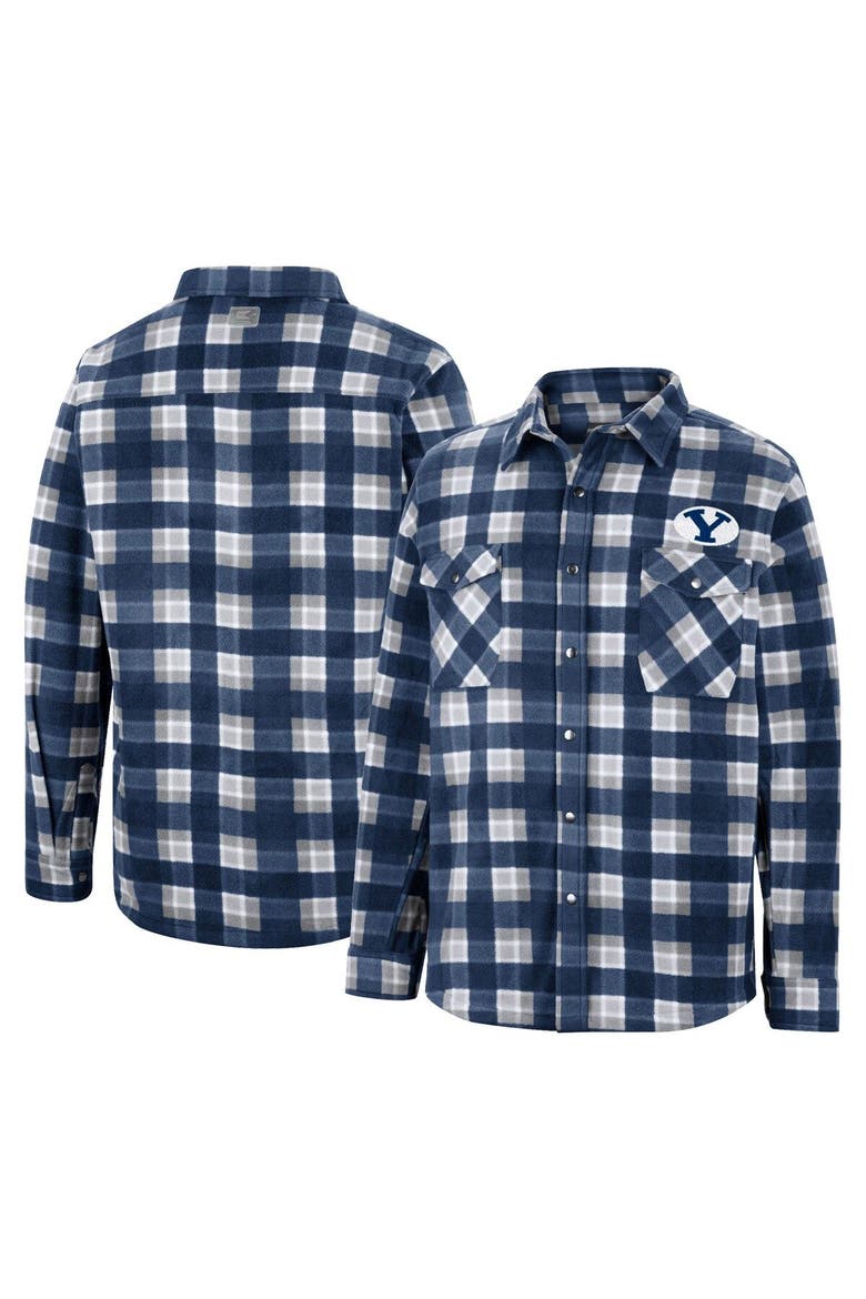 Men's Colosseum Navy/White BYU Cougars Ellis Plaid Full-Snap Shirt Jacket, Main, color, Navy