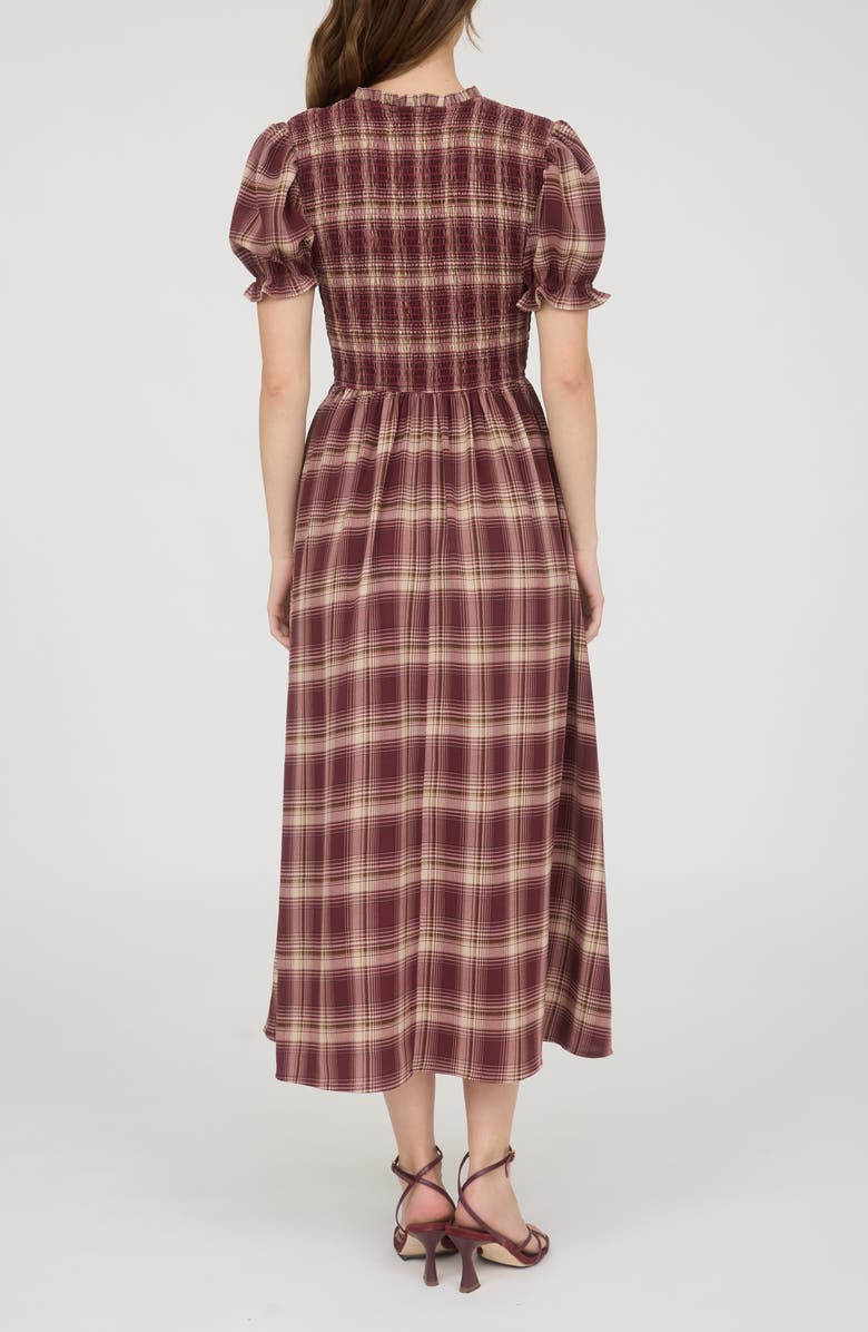 AUGUST SKY Plaid Tie Front Midi Dress, Alternate, color, Burgundy Multi