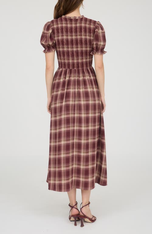 August Sky Plaid Tie Front Midi Dress In Red