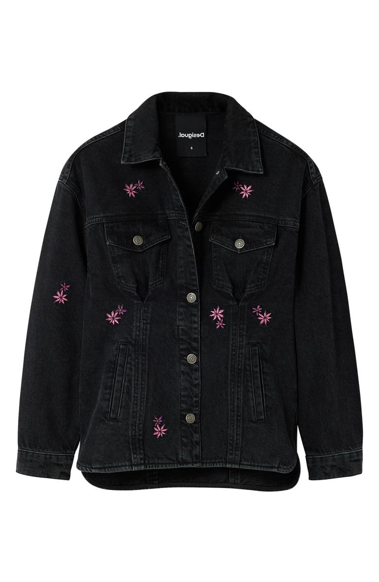 Desigual Arkansas Floral Embroidered Crop Trucker Jacket, Alternate, color,