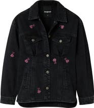 Desigual Arkansas Floral Embroidered Crop Trucker Jacket
