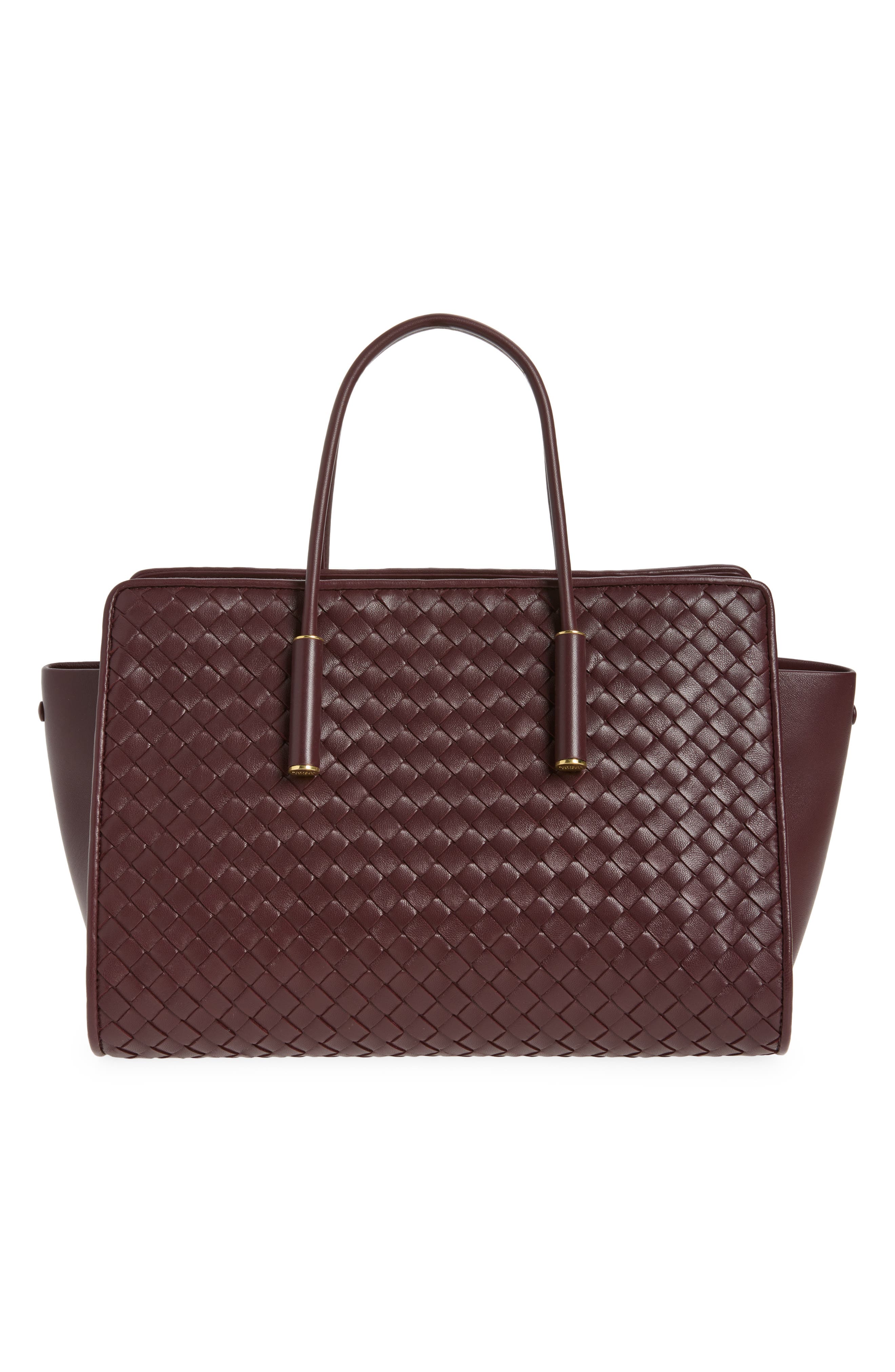 Small Barbara Intrecciato Leather Tote, Alternate, color, 6149 DEEP MAHOGAN-BRASS V