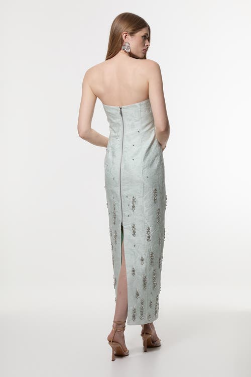 Karen Millen Crystal Embellished Strapless Midi Dress In Green