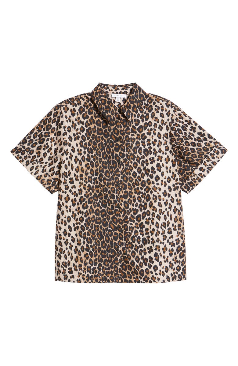 Topshop Women's Animal Print Short Sleeve Cotton Button-Up Shirt, Alternate, color,