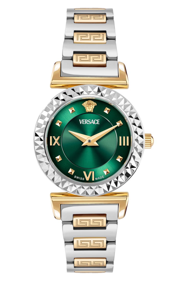 Mini Vanity Bracelet Watch, 27mm, Main, color, GREEN/ TWO TONE