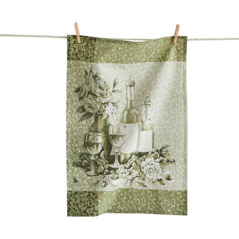 Wine Bottles Bold Artwork Dishtowel Green Multi Cotton Everyday