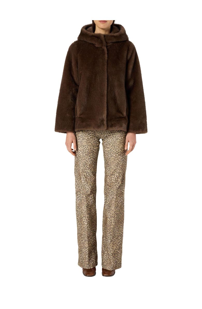 GERARD DAREL Morgane Hooded Faux Fur Coat, Alternate, color, Cigar