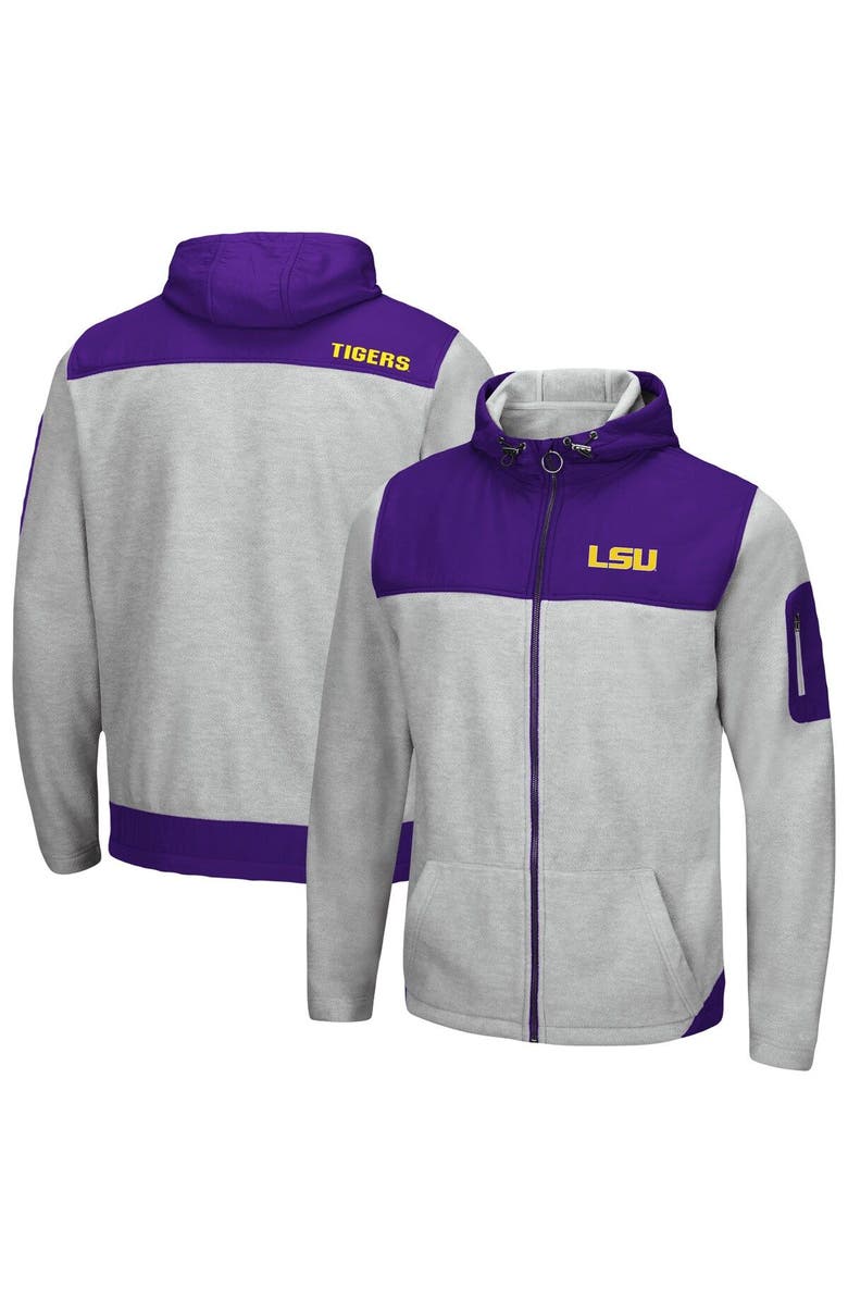 COLOSSEUM Men's Colosseum Heathered Gray/Purple LSU Tigers Schwartz Full-Zip Hoodie, Alternate, color,