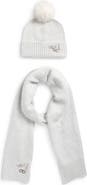 KARL LAGERFELD PARIS Shimmer Pompom Beanie & Scarf Set