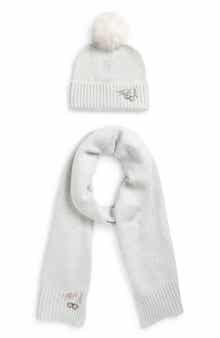 KARL LAGERFELD PARIS Shimmer Pompom Beanie & Scarf Set