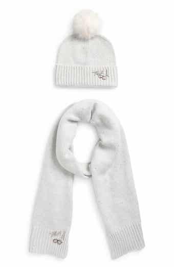 KARL LAGERFELD PARIS Shimmer Pompom Beanie & Scarf Set