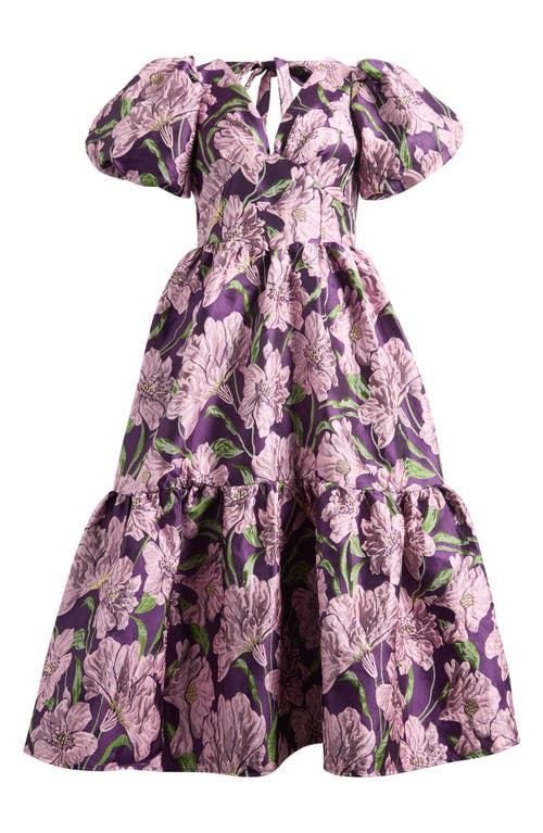 Sister Jane Floraison Floral Jacquard Puff Sleeve Dress In Pink