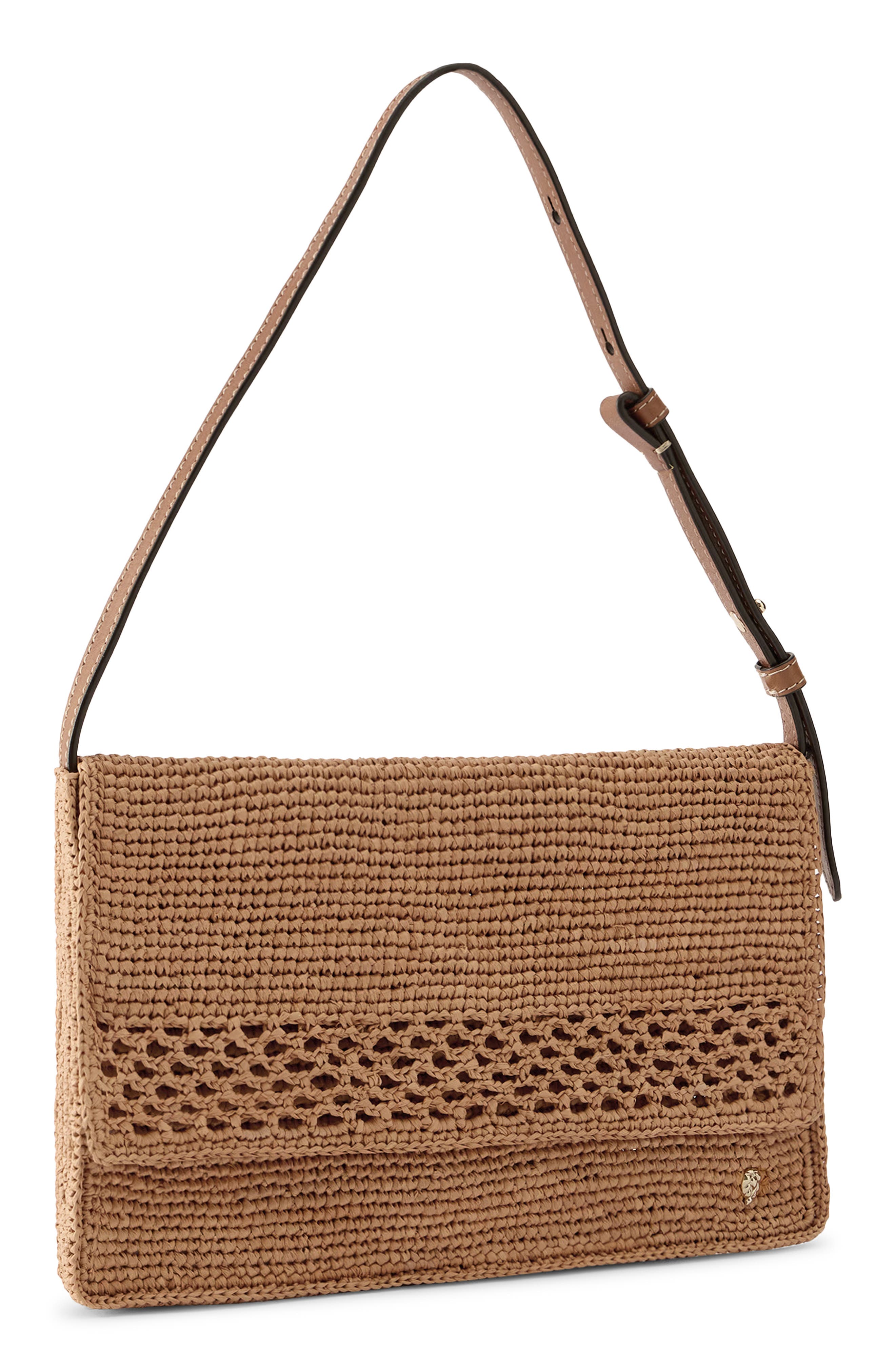 Poppy Crochet Raffia Shoulder Bag, Alternate, color, SALMON