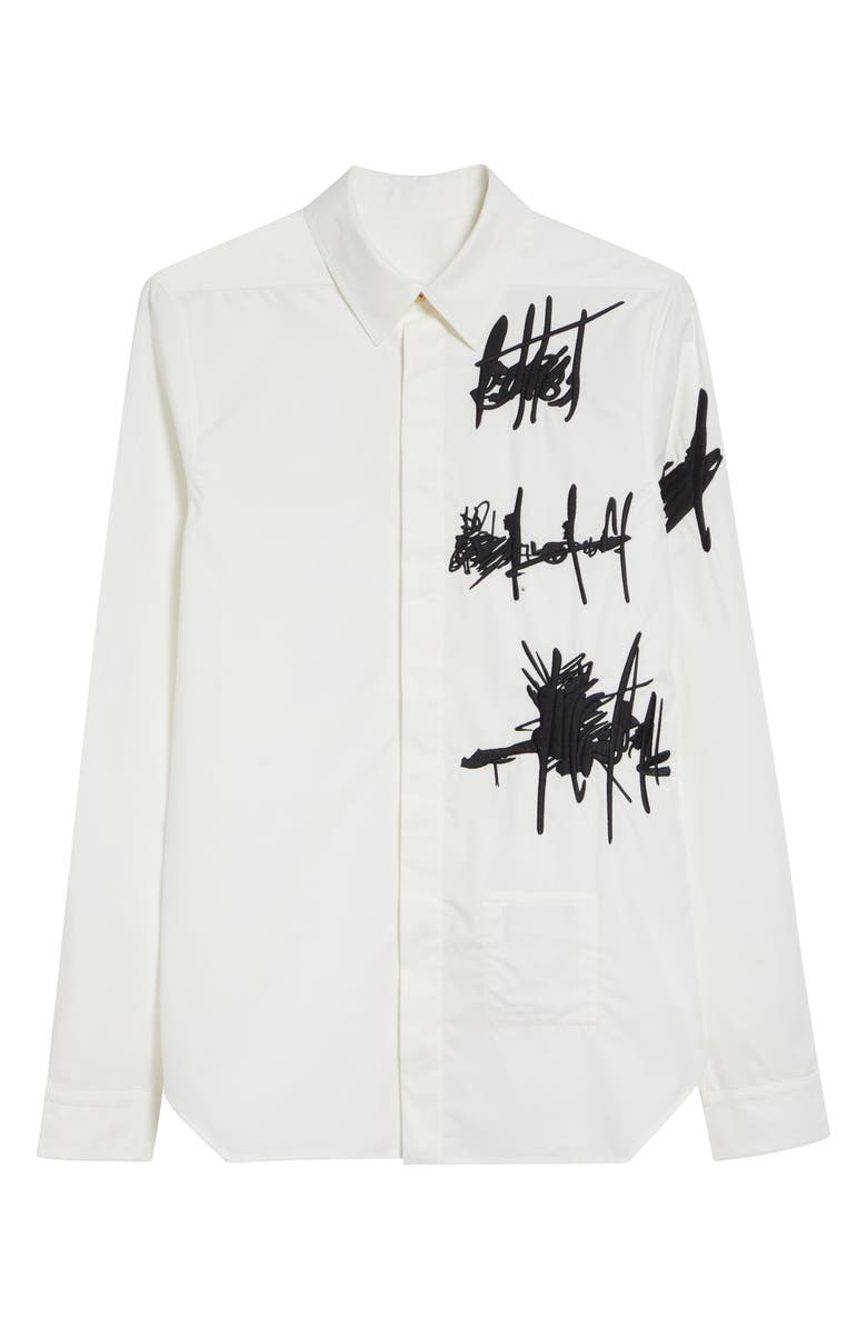 Rick Owens Rev Embroidered Button-Up Shirt, Main, color, Milk/ Black