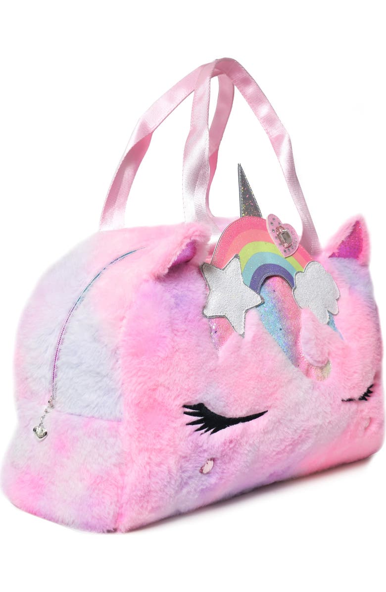 OMG Accessories Kids' Miss Gwen Crown Plush Faux Fur Duffle, Alternate, color,