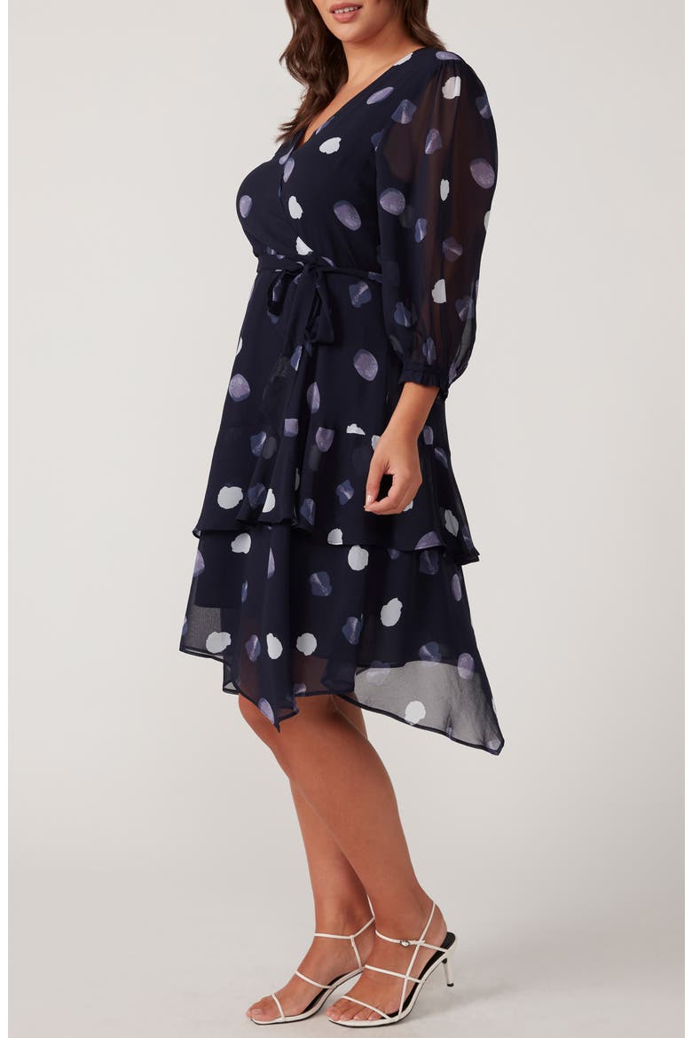 Begin Again Long Sleeve Faux Wrap Dress, Alternate, color, NAVY/ MILK
