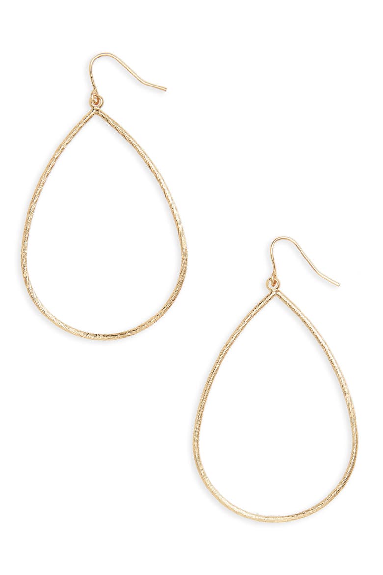Large Textured Teardrop Earrings, Main, color, GOLD