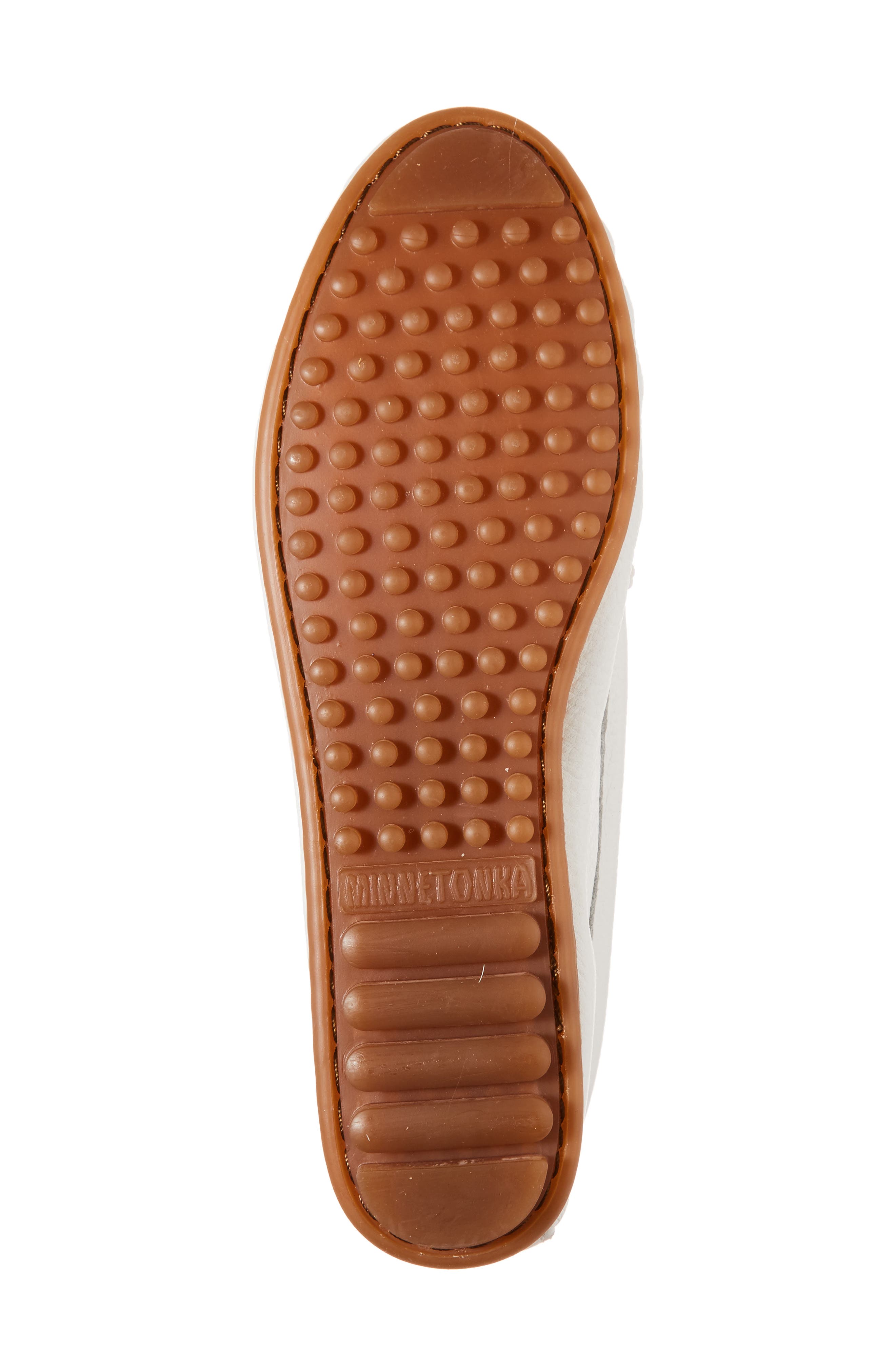 Minnetonka Kilty Driving Shoe, Alternate, color, White Leather
