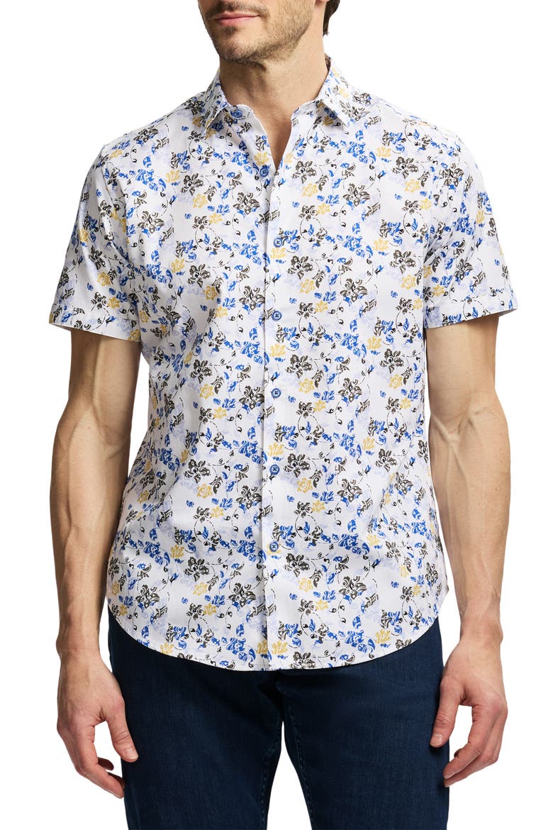 Alvie Short Sleeve Cotton Button-Up Shirt, Main, color, WHITE MULTI