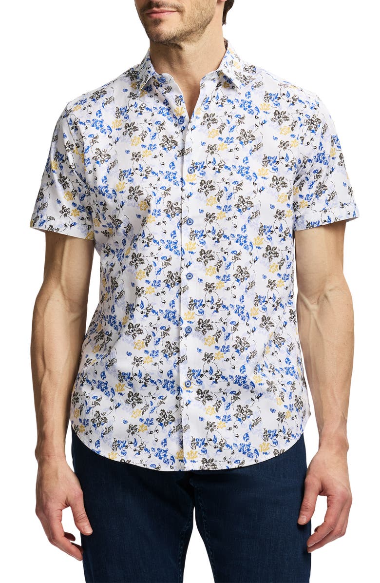 Robert Graham Alvie Short Sleeve Cotton Button-Up Shirt, Main, color, 