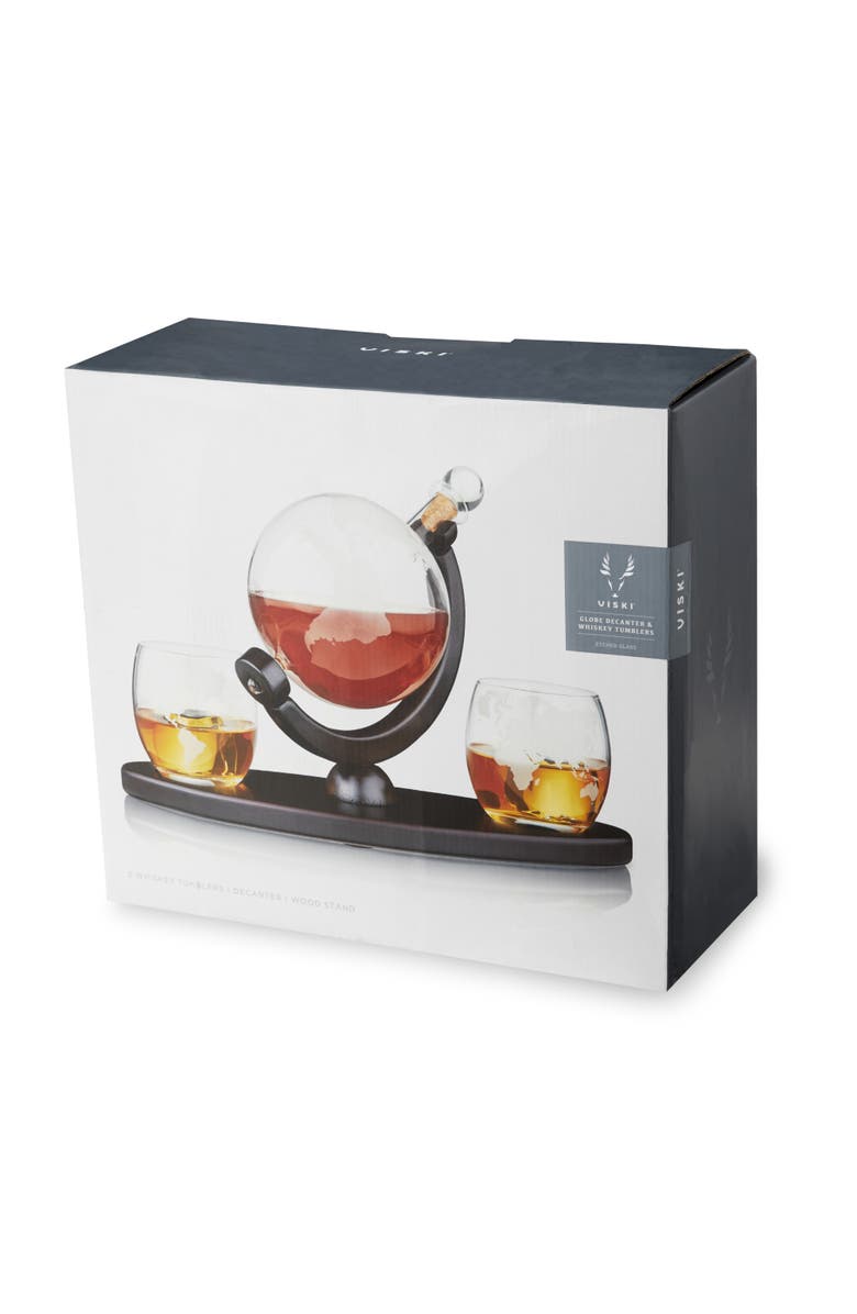 Viski Globe Decanter & Whiskey Tumblers Set of 3, Alternate, color, Clear
