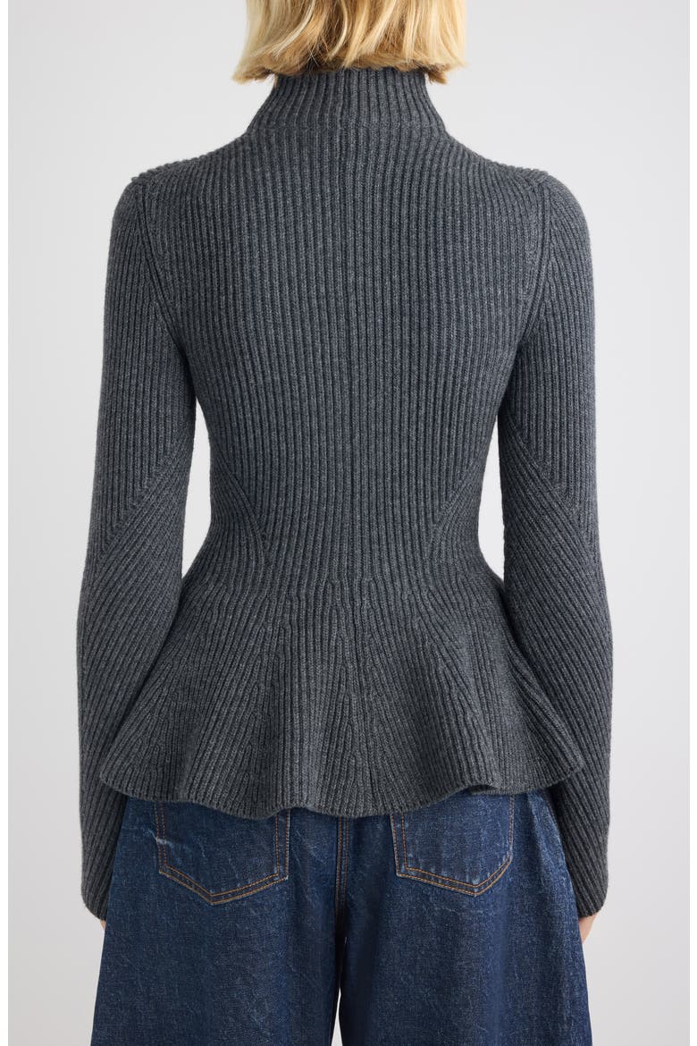 Virgin Wool & Cashmere Peplum Cardigan, Alternate, color, GRIS FONCE