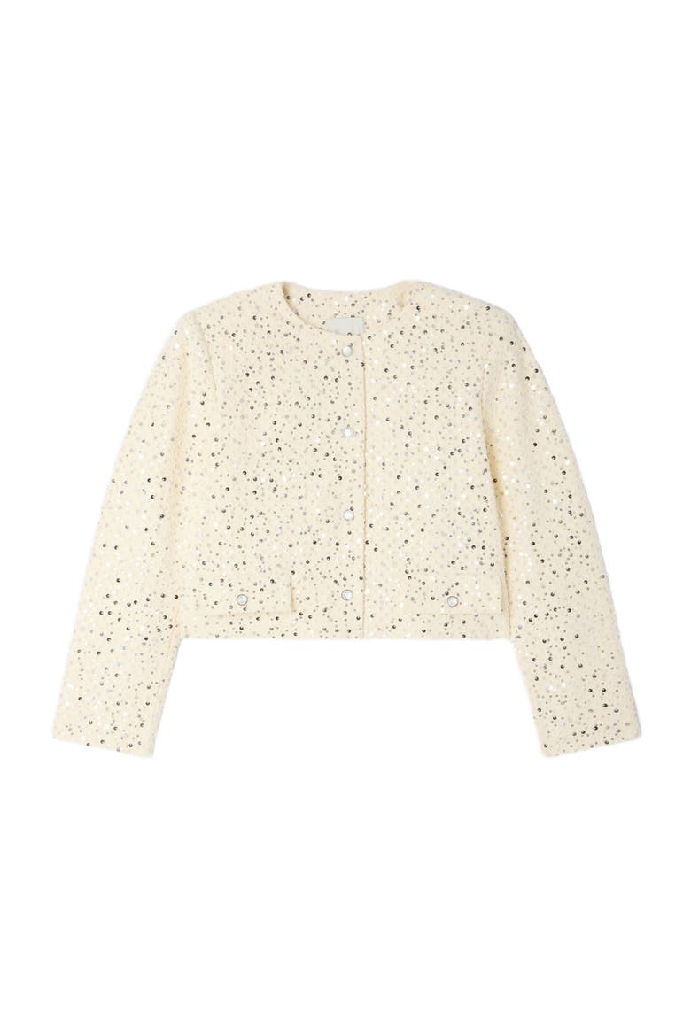 Cropped sequinned cotton jacket, Alternate, color, Ecru