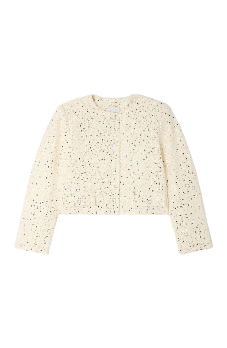 SANDRO Cropped sequinned cotton jacket, Alternate, color, Ecru