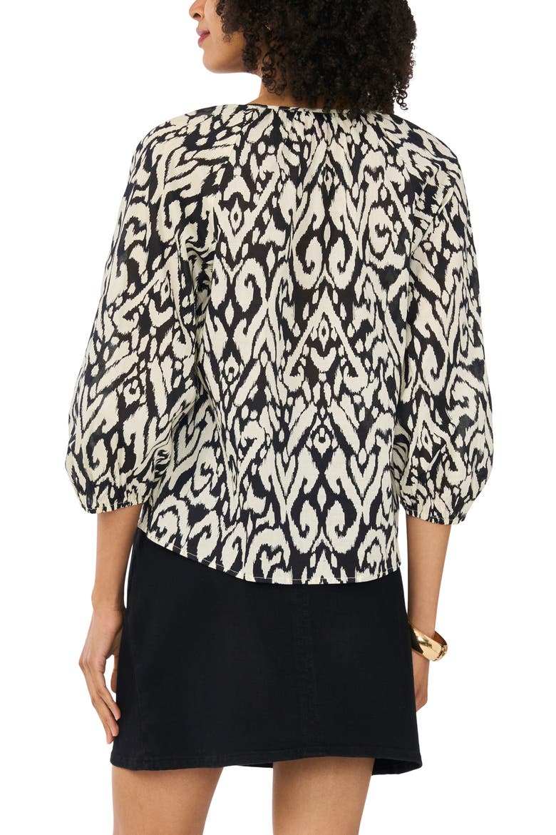 Print Lace Up Top, Alternate, color, RICH BLACK