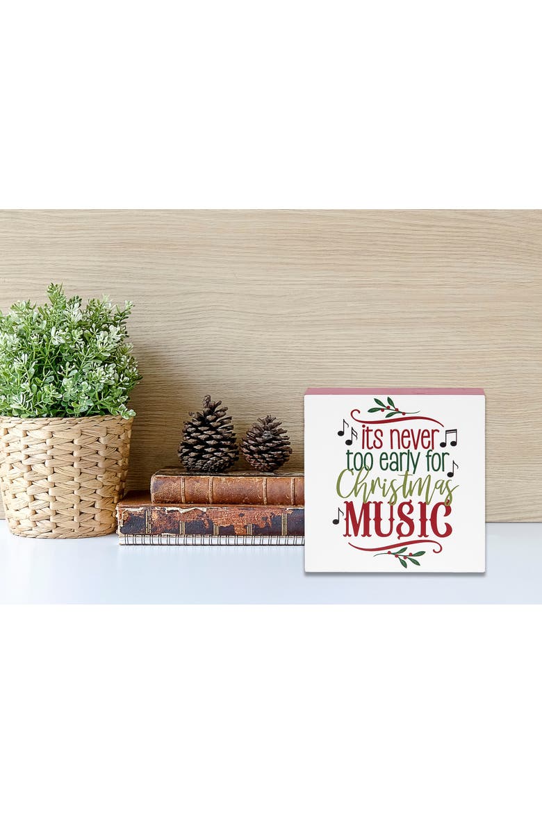 5" Christmas Music & Gingerbread Man Cute Humor Decorative Shelf Sitter Blocks Set of 2, Alternate, color, White