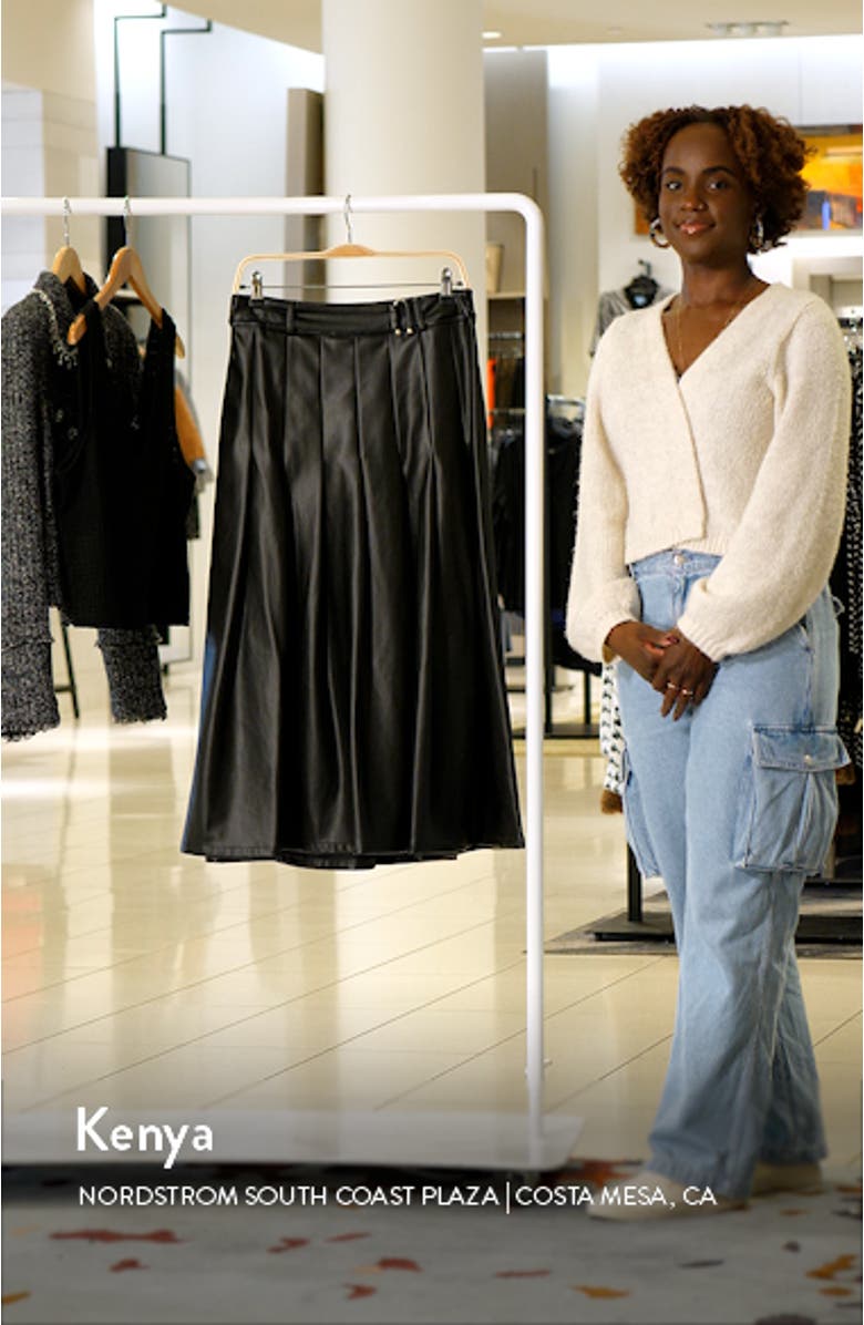 Pleated Faux Leather Midi Skirt, sales video thumbnail
