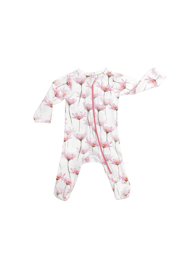 Organic Cotton Zip Footie in Space Bears, Main, color, Pink Petals