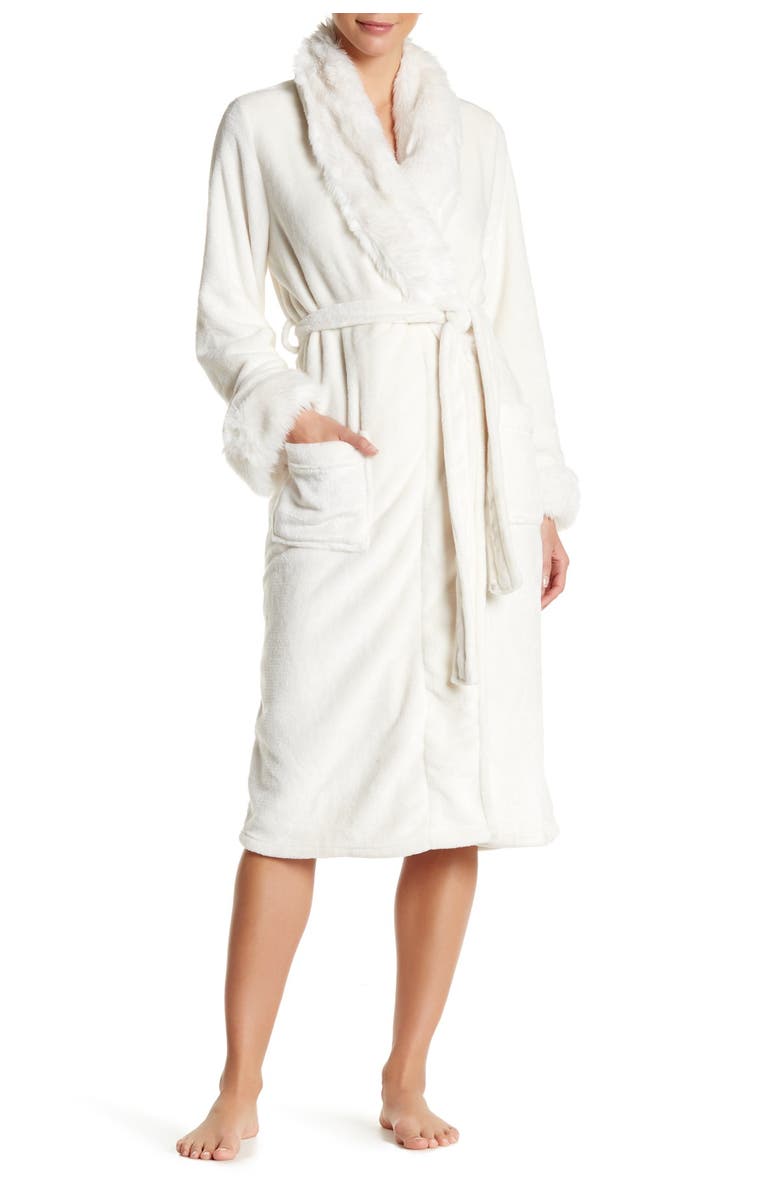 shimera Faux Fur Trim Plush Robe, Main, color, 