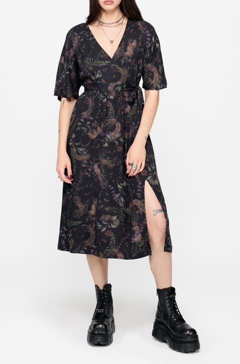 Curio Print Wrap Front Midi Dress