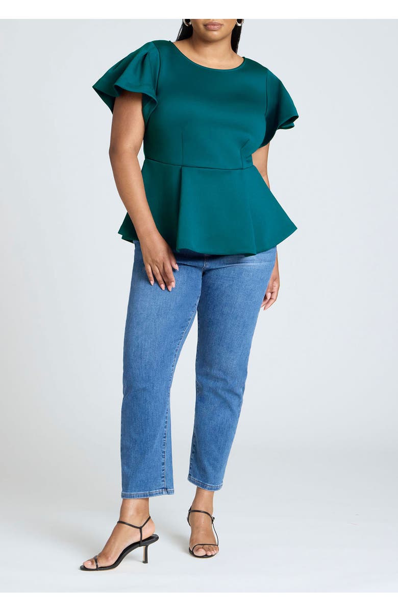 ELOQUII Flare Sleeve Peplum Top, Alternate, color, Black