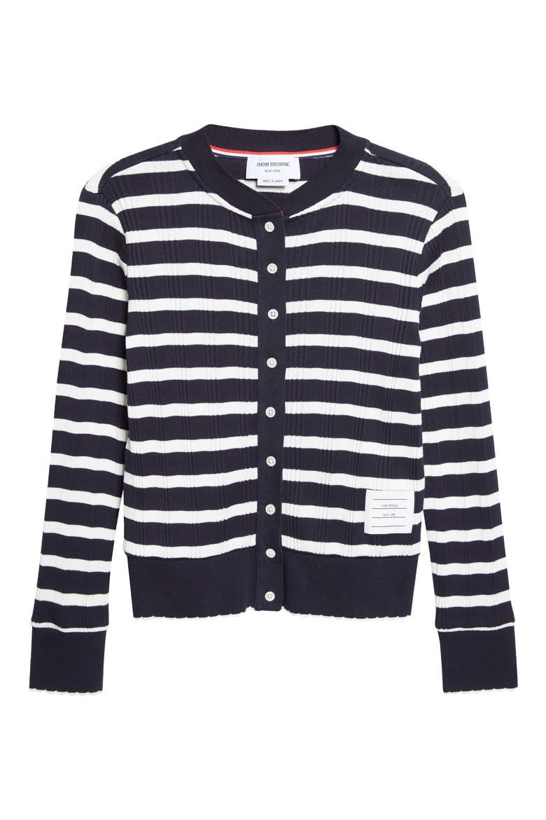Stripe Scallop Edge Cotton Rib Cardigan, Alternate, color, NAVY/ WHITE