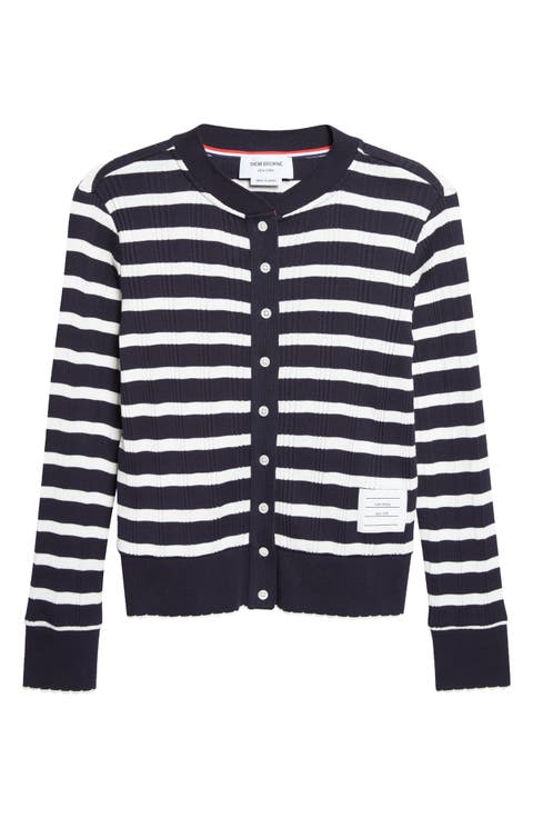 Stripe Scallop Edge Cotton Rib Cardigan
