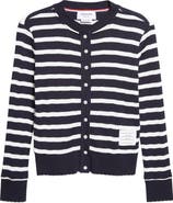 Thom Browne Stripe Scallop Edge Cotton Rib Cardigan