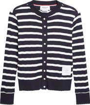 Thom Browne Stripe Scallop Edge Cotton Rib Cardigan