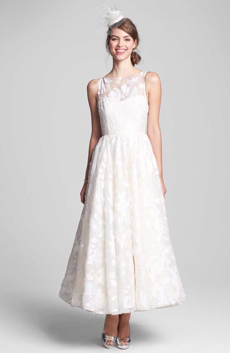 Hayley Paige 'Hepburn' Floral Appliqué Silk Organza Dress, Alternate, color,