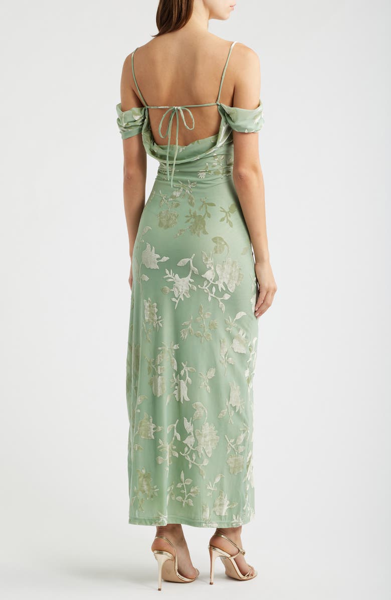 Princess Polly Green Gables Burnout Off the Shoulder Maxi Dress, Main, color, Sage