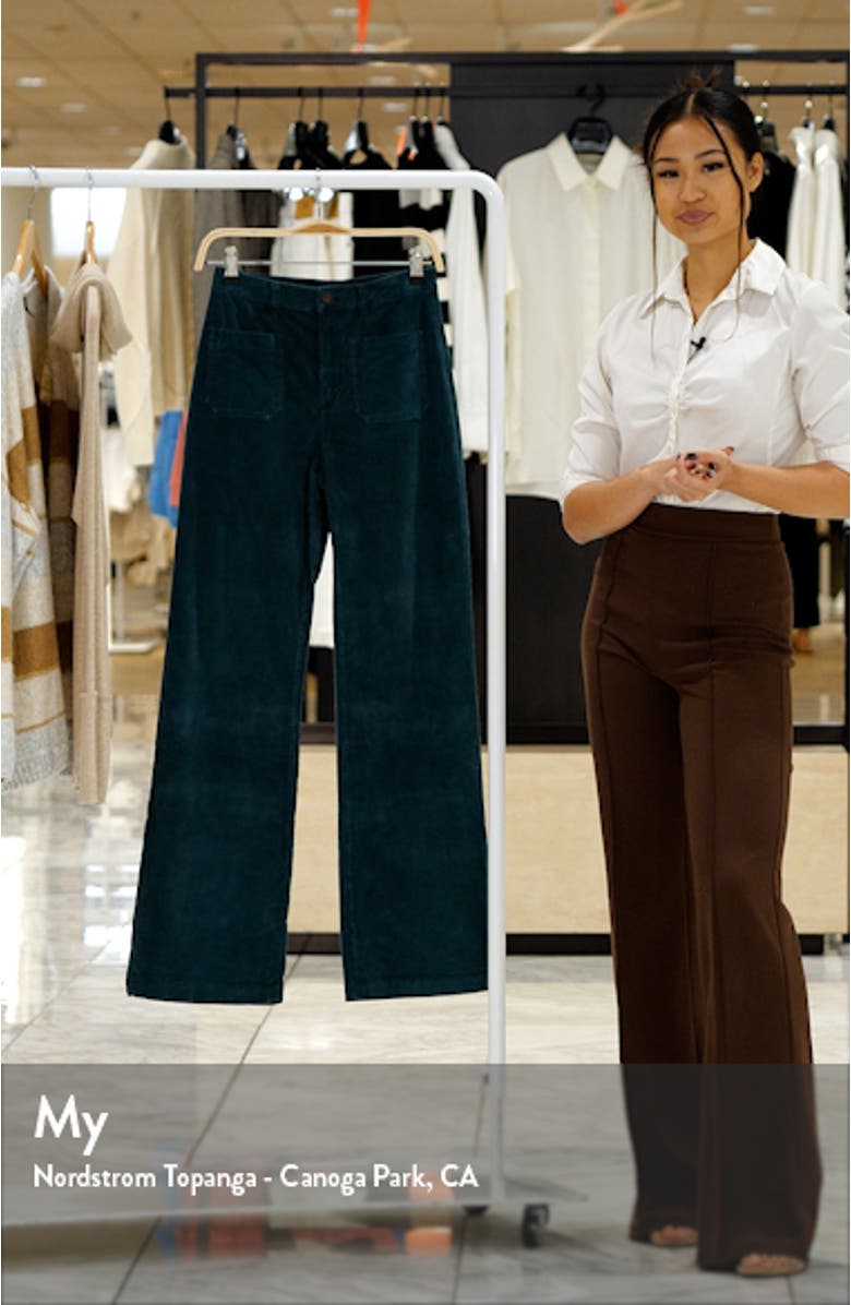 Patch Pocket Flare Leg Stretch Corduroy Pants, sales video thumbnail