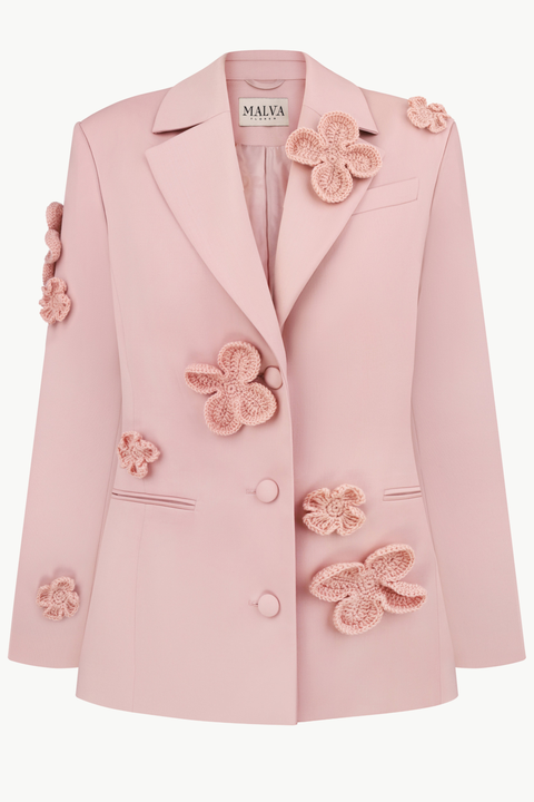 Classic Hourglass Jacket With Crochet Floral Appliqus